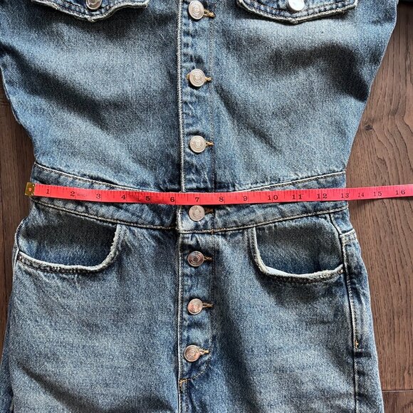Zara Denim Utility Jumpsuit NWT Button Front Size S Blue Cotton One Piece - Picture 6 of 7